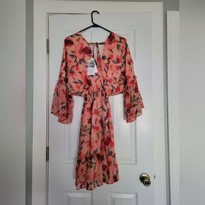 Women's Spring Summer Floral Mini Dress Boho A Line Chiffon Dress